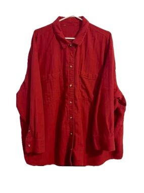 Old Navy The Boyfriend Shirt Flannel Deep Burgundy Red 3X Long Seeved